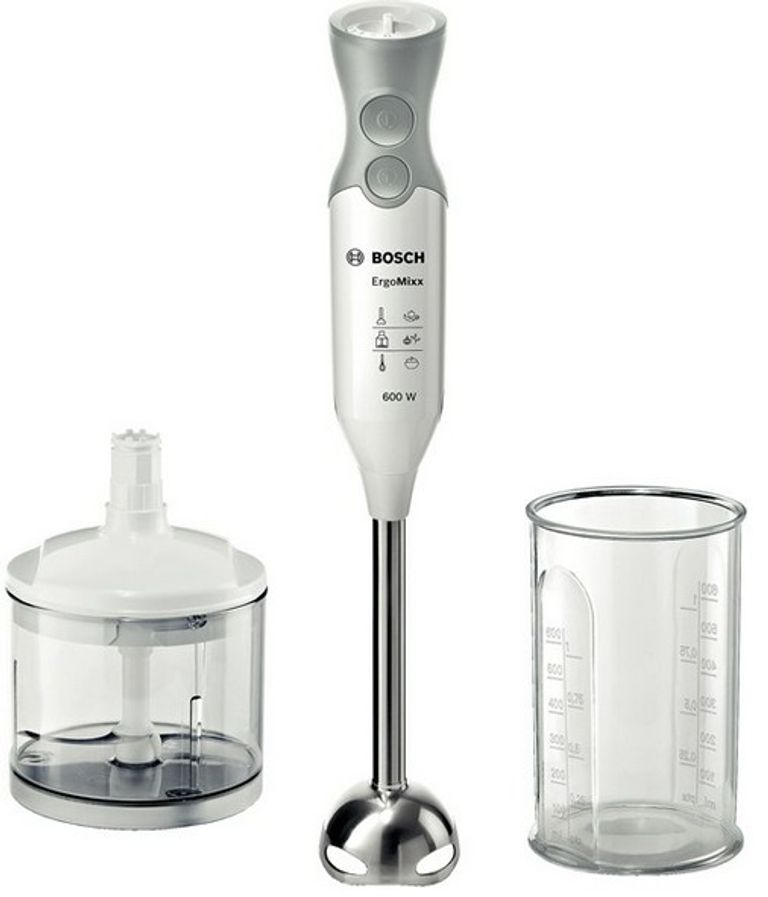 Frullatore ad immersione con potenza 600 W. Variatore di velocità. Funzione Turbo. Piede in acciaio inox. Bicchiere trasparente graduato. Minitritatutto con lame in acciaio inox ideale per piccole quantità._BOSCH_0_big-image