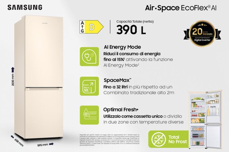 Samsung RB38C603DEL frigorifero Combinato EcoFlex AI Libera installazione con congelatore Wifi 2m 390 L Classe D, Sabbia_SAMSUNG_2_big-image