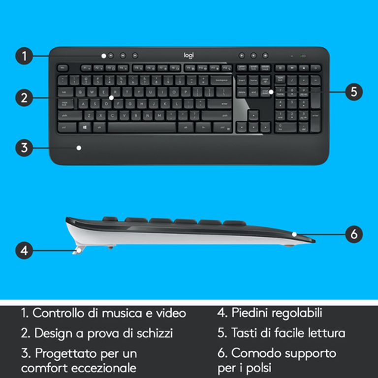 Logitech MK540 Advanced Combo Tastiera e Mouse Wireless per Windows, Ricevitore USB Unifying 2,4 GHz, Tasti di Scelta Rapida Multimediali, Durata Batteria di 3 Anni, per PC, Laptop_LOGITECH_7_big-image