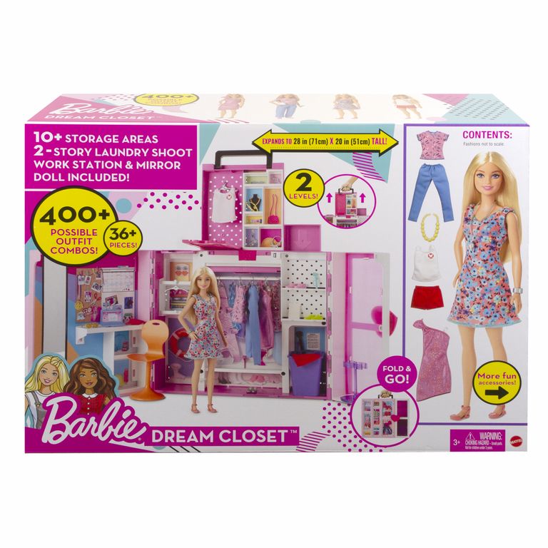 Barbie Armadio dei Sogni Playset con bambola bionda, largo più di 60 cm, 15+ aree per riporre gli accessori, specchio, scivolo per biancheria, accessori, Giocattolo per Bambini 3+ Anni_BARBIE_0_big-image