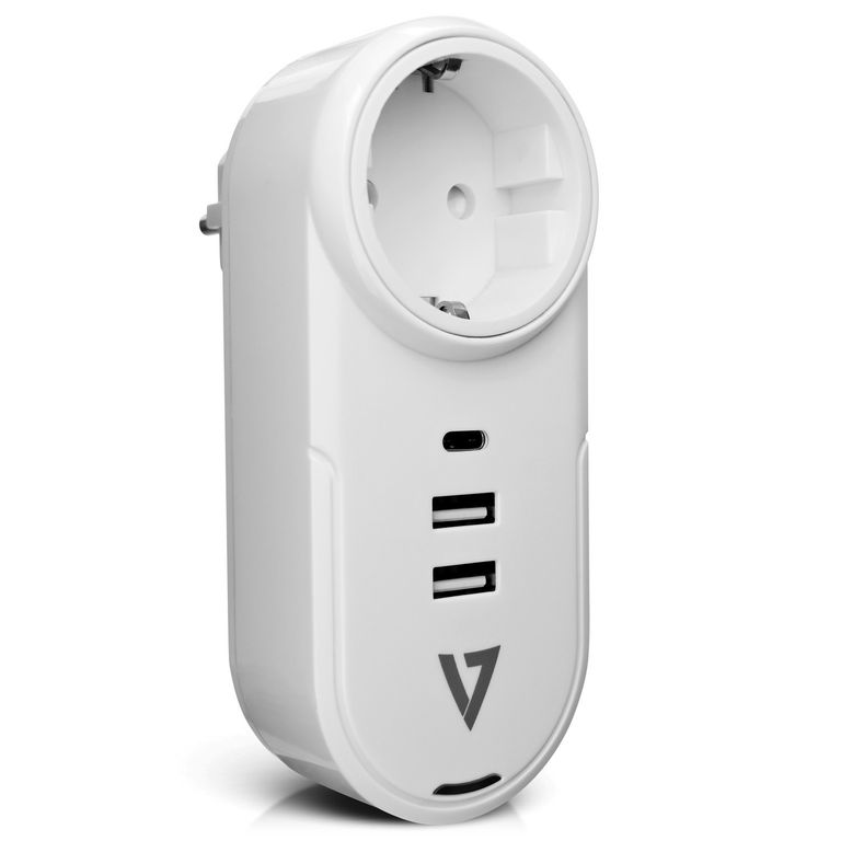 V7 1 presa rotante da viaggio con scaricatore di sovratensione 400J con USB-C_V7_0_big-image