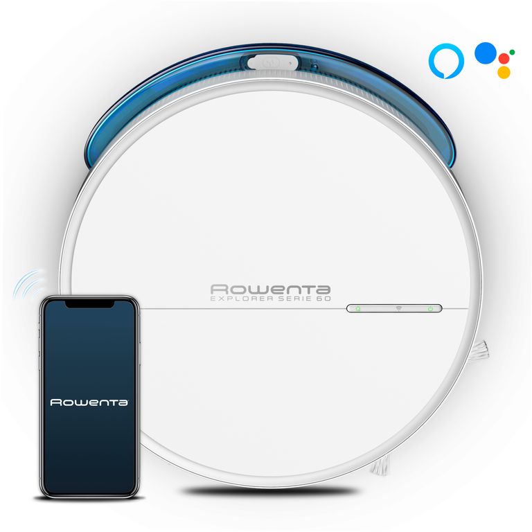 Rowenta Explorer RR7427 Serie 60, Robot Aspirapolvere, Alto 6 cm, Navigazione Metodica, Spazzola Animal Care, Panno Lavapavimenti, Wi-Fi, Compatibile con Assistenti Vocali, Alexa, Anti-Allergy, Bianco_ROWENTA_0_big-image