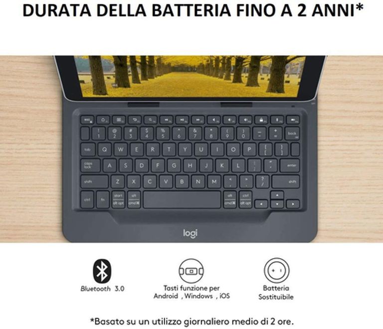 Logitech Universal Folio Cover iPad o Tablet con Tastiera Bluetooth Wireless, Per la maggior parte dei tablet da 9-10", iOS, ‎Android, Windows, ‎Italiano Qwerty, Nero_LOGITECH_12_big-image