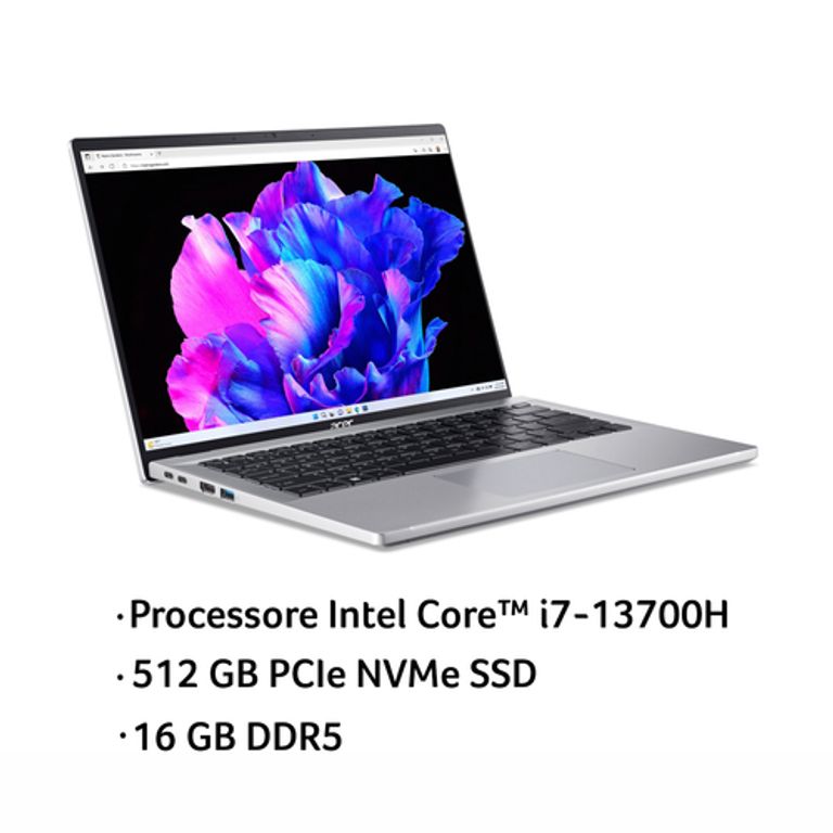 Acer Swift Go 14 SFG14-71T-70HC Computer portatile 35,6 cm (14") Touch screen WUXGA Intel® Core™ i7 i7-13700H 16 GB DDR5-SDRAM 512 GB SSD Wi-Fi 6E (802.11ax) Windows 11 Home Argento_ACER_1_big-image