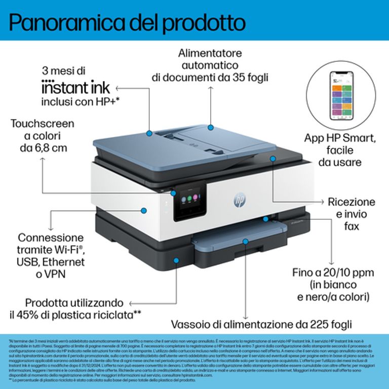HP OfficeJet Pro Stampante multifunzione HP 8135e, Colore, Stampante per Casa, Stampa, copia, scansione, fax, idonea a HP Instant Ink; alimentatore automatico di documenti; touchscreen; Modalità silenziosa; Stampa tramite VPN con HP+_HP_18_big-image