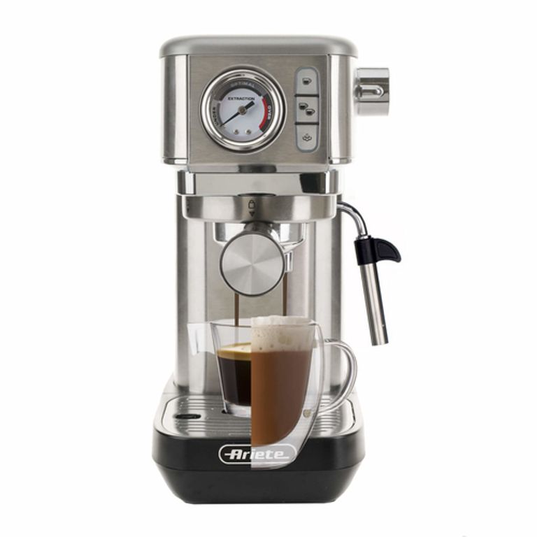 Ariete 1381 Macchina da caffè con manometro, compatibile con caffè in polvere e cialde ESE, 1300 W, Capacità 1,1 L, 15 bar di pressione, Filtro ½ tazze, Dispositivo Cappuccino, Silver_ARIETE_2_big-image