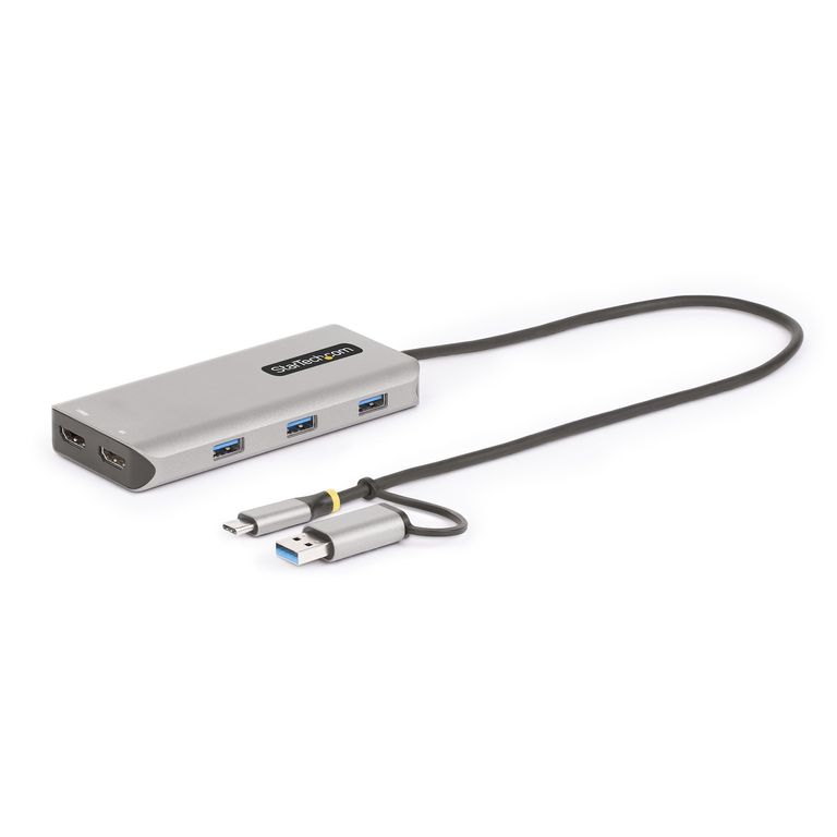 StarTech.com Adattatore multiporta USB-C con dongle USB-C a USB-A, doppio HDMI (4K30Hz/1080p60Hz), Hub USB-A 5Gbps a 3 porte, mini dock da viaggio, docking station USB tipo C per laptop, Cavo da 40 cm_STARTECH.COM_0_big-image