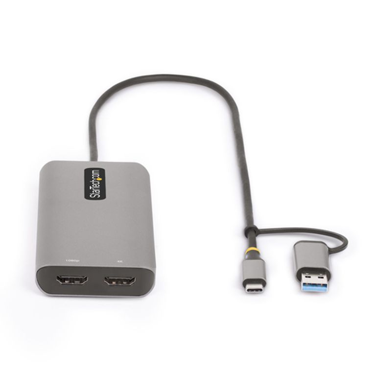 StarTech.com Adattatore multiporta USB-C con dongle USB-C a USB-A, doppio HDMI (4K30Hz/1080p60Hz), Hub USB-A 5Gbps a 3 porte, mini dock da viaggio, docking station USB tipo C per laptop, Cavo da 40 cm_STARTECH.COM_2_big-image