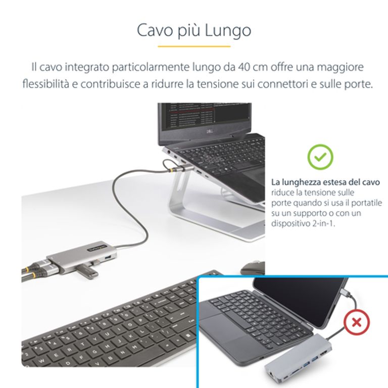 StarTech.com Adattatore multiporta USB-C con dongle USB-C a USB-A, doppio HDMI (4K30Hz/1080p60Hz), Hub USB-A 5Gbps a 3 porte, mini dock da viaggio, docking station USB tipo C per laptop, Cavo da 40 cm_STARTECH.COM_10_big-image