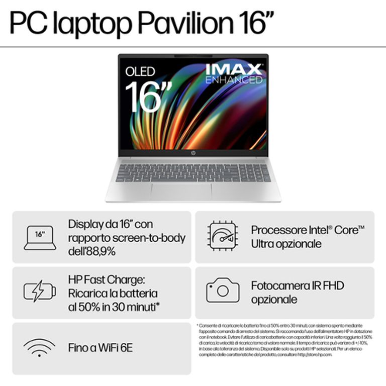 HP Pavilion 16-af0012nl Intel Core Ultra 5 125U Computer portatile 40,6 cm (16") WUXGA 16 GB LPDDR5-SDRAM 512 GB SSD Wi-Fi 6 (802.11ax) Windows 11 Home Argento_HP_11_big-image