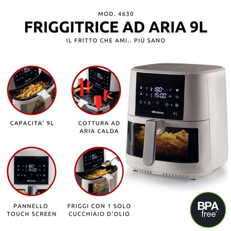Ariete 4630 Friggitrice ad aria 9L, 1500 W, Capacità 9L, Capacità di cottura 3,5kg, 8 programmi preimpostati, Temperatura fino a 200°, Cestello trasparente per controllo cottura, Bianco_ARIETE_3_big-image