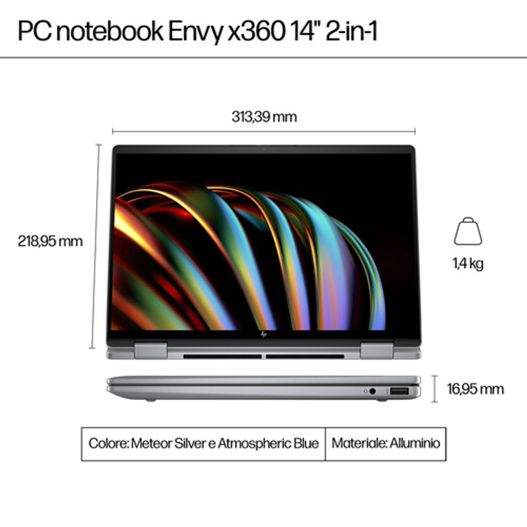 HP ENVY x360 14-fc0007nl Intel Core Ultra 7 155U Ibrido (2 in 1) 35,6 cm (14") Touch screen 3K 32 GB LPDDR5-SDRAM 1 TB SSD Wi-Fi 6E (802.11ax) Windows 11 Home Grigio_HP_5_big-image