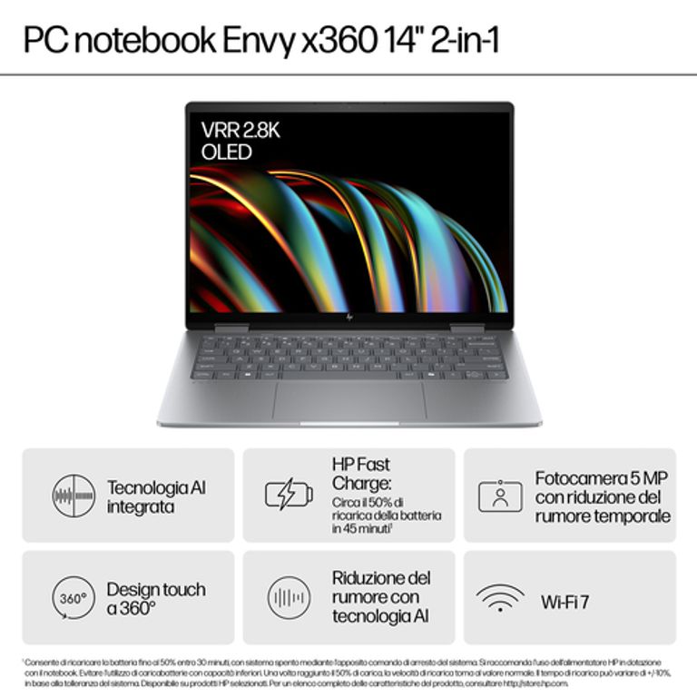 HP ENVY x360 14-fc0007nl Intel Core Ultra 7 155U Ibrido (2 in 1) 35,6 cm (14") Touch screen 3K 32 GB LPDDR5-SDRAM 1 TB SSD Wi-Fi 6E (802.11ax) Windows 11 Home Grigio_HP_2_big-image