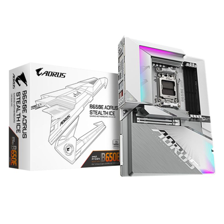 GIGABYTE B650E AORUS STEALTH ICE Scheda madre - AMD Ryzen serie 9000, VRM a 12+2+2 fasi, fino a 8000 MHz DDR5 (OC), 1xPCIe 5.0 + 2xPCIe 4.0 M.2, LAN 2,5 GbE, WIFI 7, USB 3.2 Gen 2x2_GIGABYTE_1_big-image