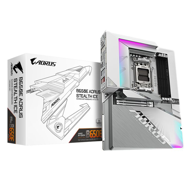 GIGABYTE B650E AORUS STEALTH ICE Scheda madre - AMD Ryzen serie 9000, VRM a 12+2+2 fasi, fino a 8000 MHz DDR5 (OC), 1xPCIe 5.0 + 2xPCIe 4.0 M.2, LAN 2,5 GbE, WIFI 7, USB 3.2 Gen 2x2_GIGABYTE_0_big-image