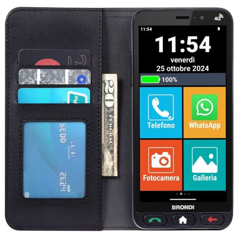 BRONDI AMICO VERO 4G (NERO) + FLIP COVER - SMARTPHONE PER ANZIANI - TASTO SOS - TORCIA - GPS - NOTIFICA AI PARENTI IN CASO DI CADUTA - CONTROLLO REMOTO - FOTOCAMERA - BASE DI RICARICA - CONNETTIVITA 4G_BRONDI_0_big-image